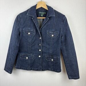 Lauren Jeans Co Ralph Lauren Denim Blazer Womens S Stretch Silver Buttons Preppy